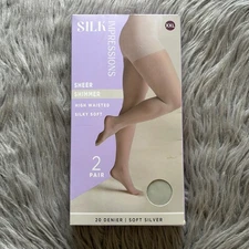 Silk Impressions Sheer Shimmer Tights Women's Size XXL Soft Silver High Waisted