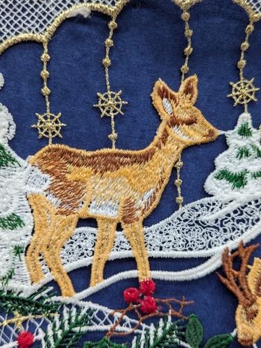 Vintage Plauener Spitze Window Lace Germany Winter Scene Snow Deer 11.5"x 9" - Picture 4 of 11