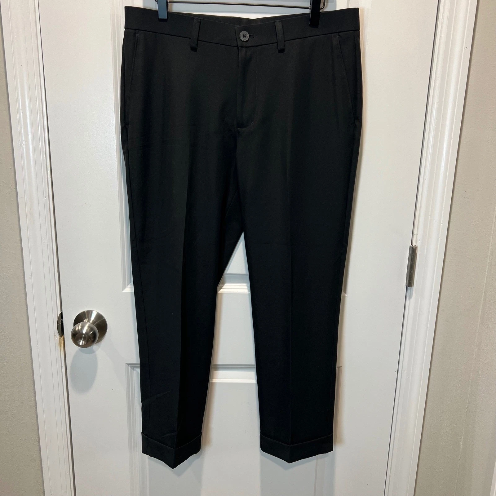 Haggar Mens Trousers Straight Fit Cuffed Black 34x30