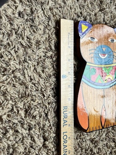 Placa de gato decorativa vintage sudamericana pintada a mano de madera para colgar en la pared - Imagen 5 de 8
