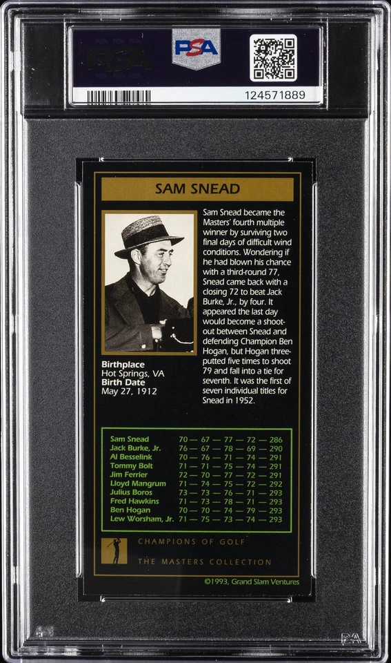 1993-98 CHAMPIONS OF GOLF MASTERS COLLECTION 1952 SAM SNEAD PSA 7 - Image 2 of 2