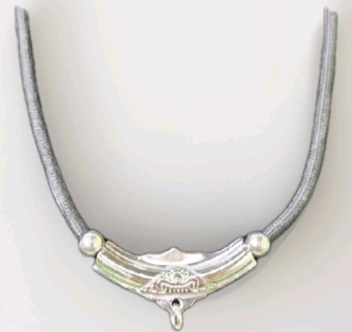VETEMENTS Collana amuleto corda argento vintage fatta a mano 2 ciondoli 4 mm 24" appendere talismano