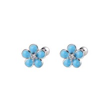 20g Blue Enamel Daisy Flower Cartilage Stud Earrings for Women Sterling Silver 9