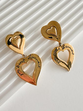 Vintage YSL Yves Saint Laurent Gold Double Heart Dangle Earrings Parisian
