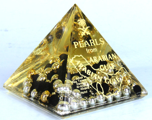 SAUDI ARABIA PEARLS FROM ARABIAN GULF Vintage Lucite Pyramid Paperweight