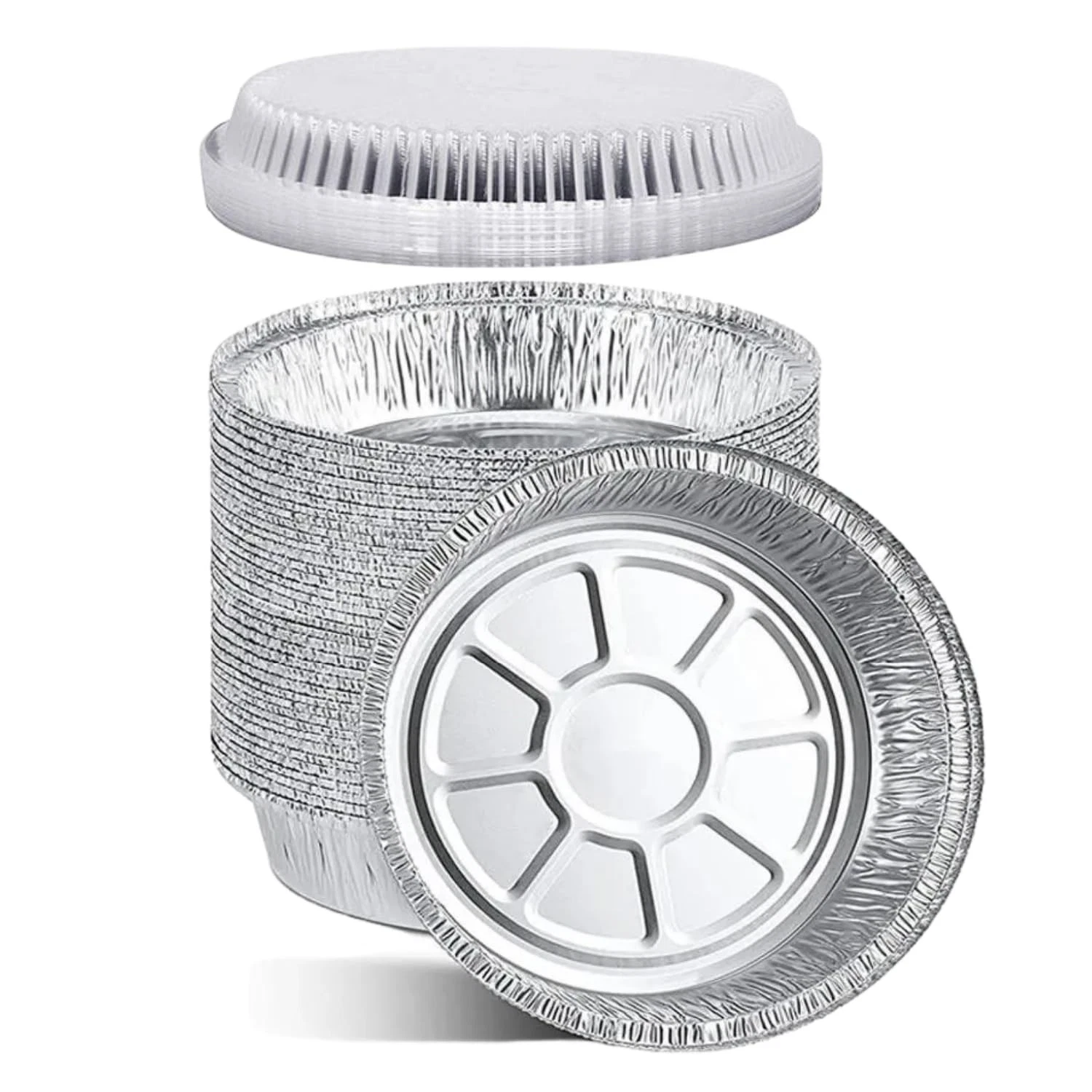 9'' Inch Round Tin Foil Pans Disposable Aluminum Pans with Clear Lids (30 Pac...