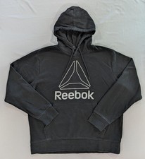 Reebok Hoodie Mens L Black Fleece Pullover Big Logo Kangaroo Pocket Athletic