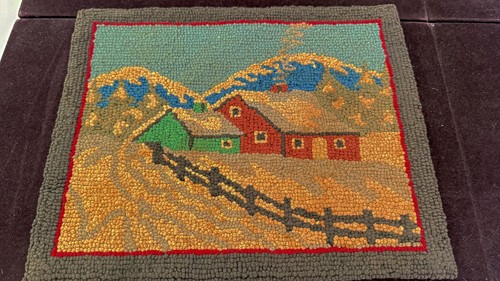 Vintage Volkskunst Primitive Country Wolle Haken Panel New England Szene ZZ568 - Bild 1 von 4