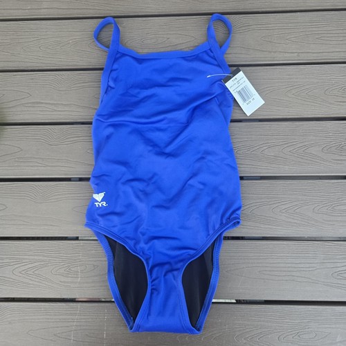 TYR Girls Women Solid Royal Blue Diamondfit 1 Piece Swimsuit SZ 28 New