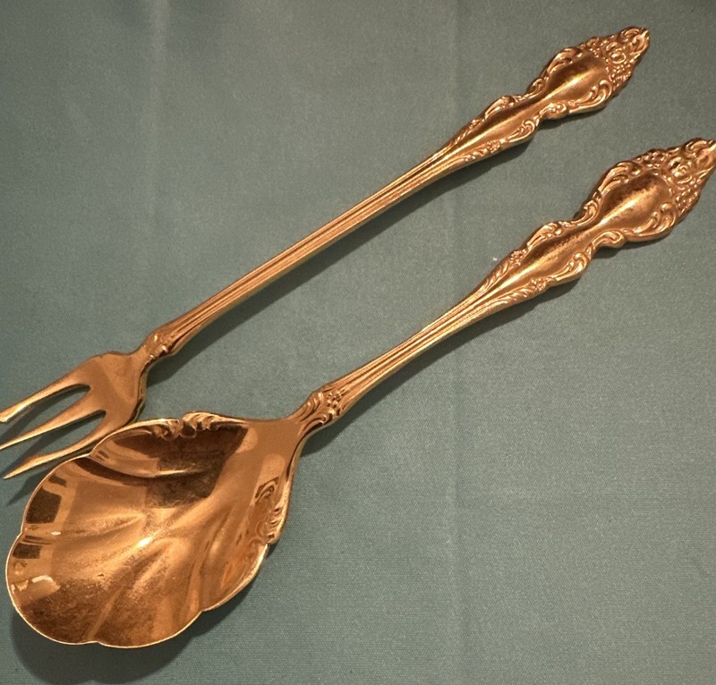 1881 Roger’s Oneida Ltd Golden Sugar  Spoon  Vintage 5 3/4" & Pickle Fork 6”