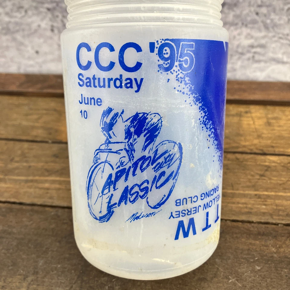 Vintage Yellow Jersey Water Bottle Racing Club Madison WI 95 Clear   CCC 1995 - Image 2 of 4