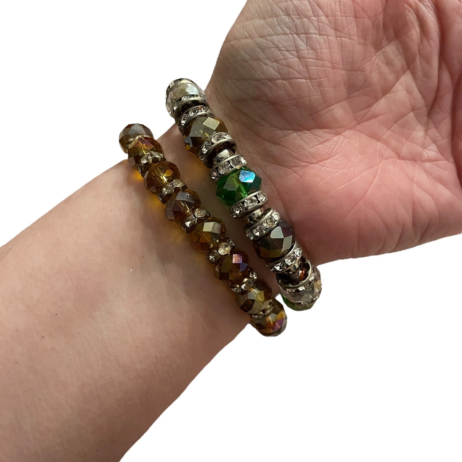 Crystal Bead Stretch Bracelets Two Multicolor Rhi… - image 1
