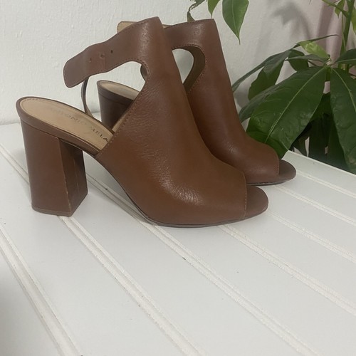 Antonio Melani Women’s Iven leather Brown Peep Toe Slingback Block Heels 6M