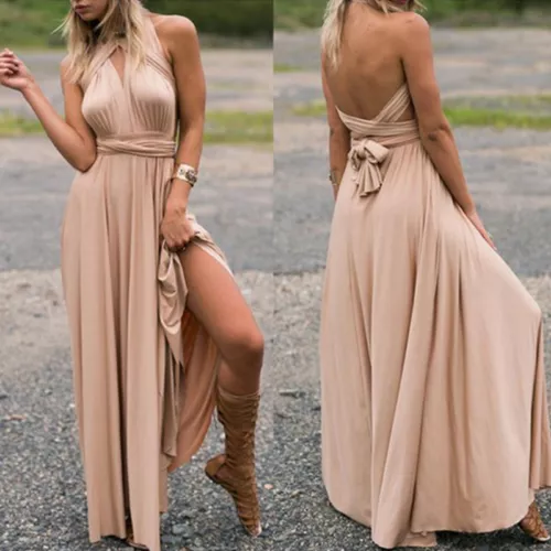 Maxi Vestido Damas Cóctel Fiesta Baile de graduación Vestido Cuello Halter Dama de honor Boda Largo* - Imagen 20 de 29
