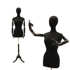 Female Black Pinnable Dress Form Mannequin Torso with Flexible Arms Size 6-8