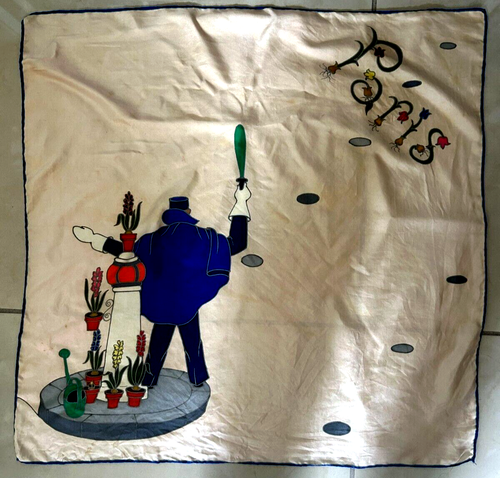 Vintage 1960 PARIS HANDKERCHIEF Silk . 22 X 22.