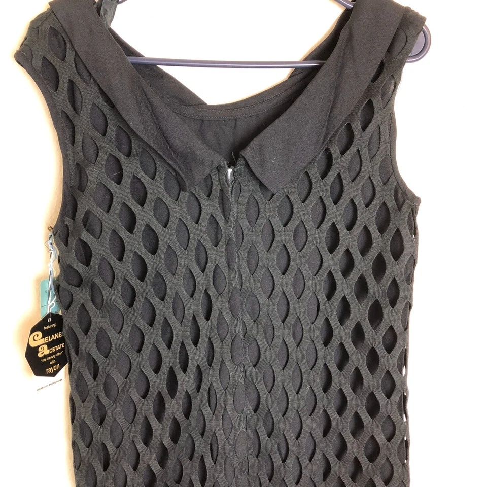 Nuevo con etiquetas, vestido negro sin mangas vintage años 60 tejido en red Foto 4 de 4