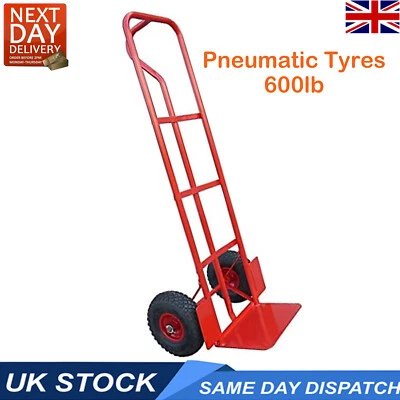 SACK-TRUCK-PNUEMATIC-TYRES Sack Truck Trolley with Pneumatic Tyres 600Ibs Heavy Duty w/ Tyre Guard