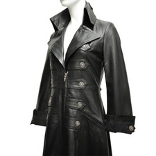 Women's Luxury Leather Black Full Length Victorian Gothic Matrix Long Coat