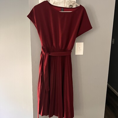 SHEIN Womens Short Sleeve Pleated Hem Self Belted Dress Burgundy, Size M | eBay SHEIN Womens Short Sleeve Pleated Hem Self Belted Dress Burgundy, Size M | eBay