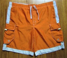 Mossimo Mens Board Shorts Sz. M Solid Orange w/White trim Cargo Surf Swim Trunks