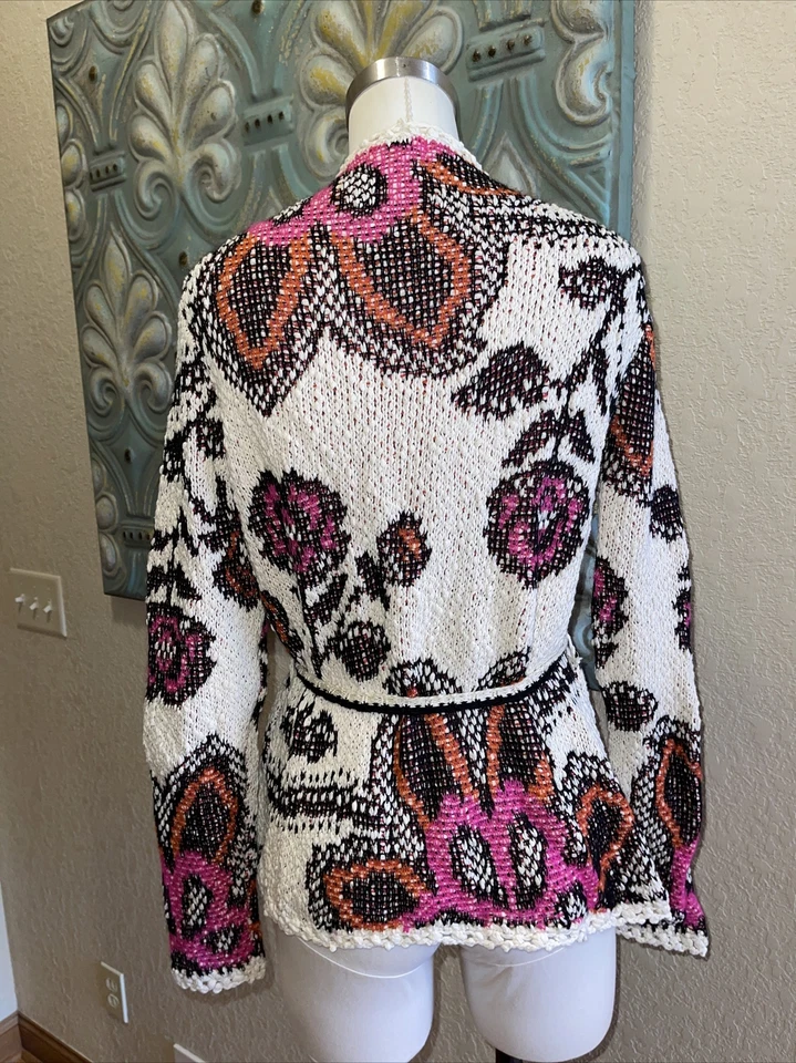 Umgee Women’s Floral Jacket Sweater Cardigan Pompom Tie Size Small - Image 3 of 4