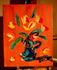 FLOWERS  ARTIST SIGNED CITYSCAPE ORIGINAL PAINTING BY M.KAZAV CANVAS VBRVYD8