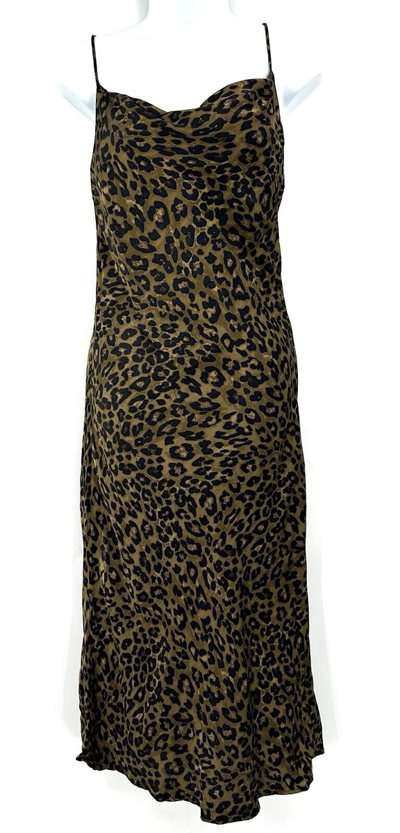 Zara Leopard Animal Print Effect Cowl Neck Satin Slip Midi Dress Size XS |  eBay