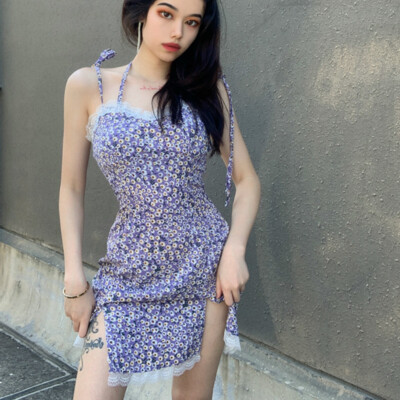 Women Violet Cami Dress Lace Lolita Daisy Floral Slip Bodycon Vintage Dress  | eBay