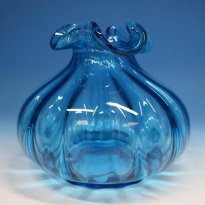 Beacon Glass Co - Hand Blown Azure Blue Glass Ruffled Top Vase - 6½ inches