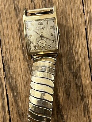 GRUEN CURVEX 10KT GOLD FILLED MENS WATCH SWITZERLAND WORKING CONDITION
