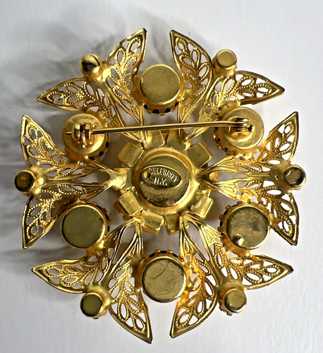 Spilla Vintage Abbagliante Firmata Celebrity N.Y. Strass Nero 2" Dichiarazione Tono Oro - Foto 4 di 5