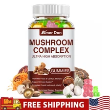 New/10x Mushroom Complex Supplement,Lions Mane,Reishi,Shiitake,Immune Gummies