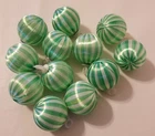 VTG Lot of 12 Green White Striped Satin Christmas Ball Ornaments Tiny 1" Craft