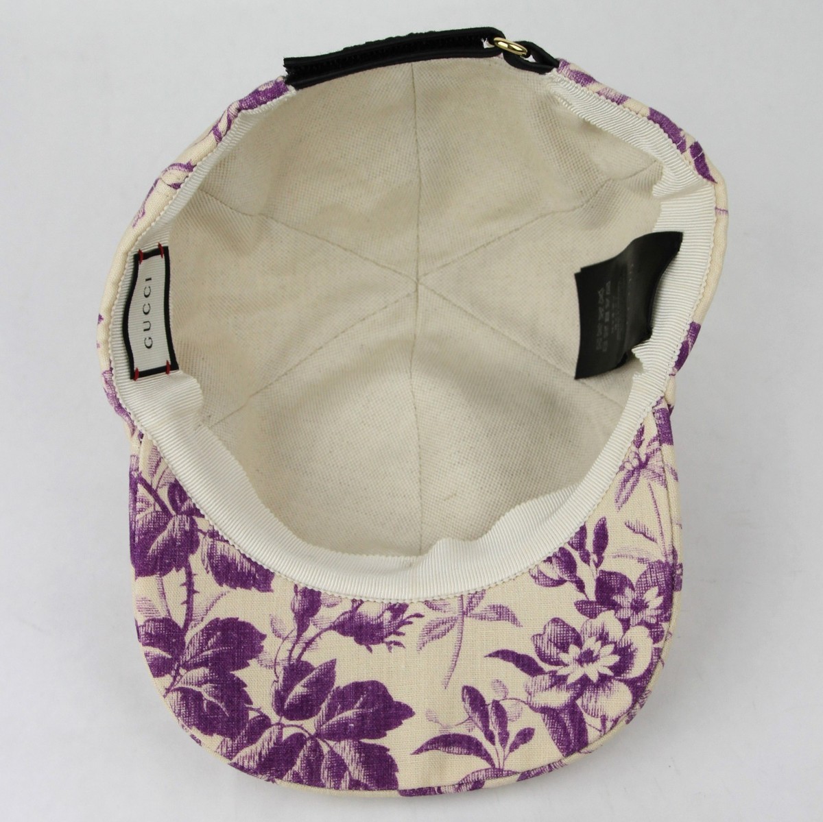 Gucci Beige/Purple Canvas Baseball Cap with Floral Print