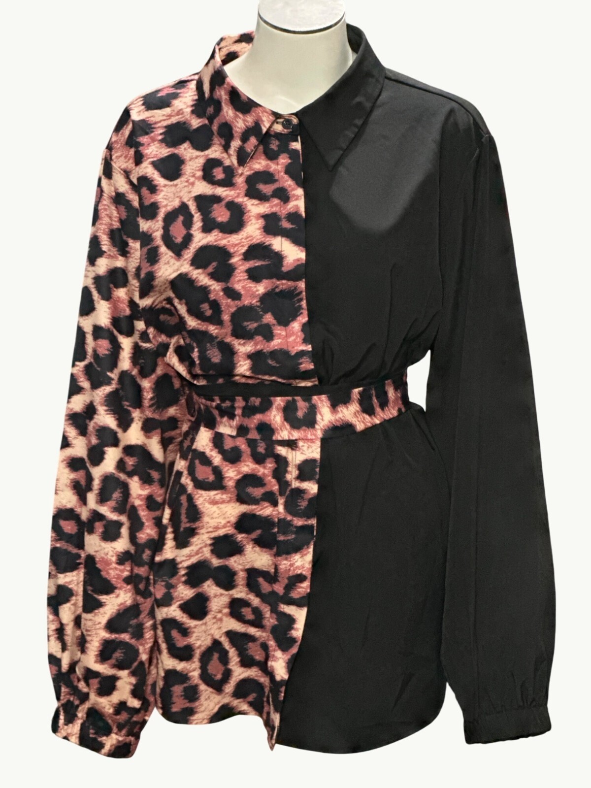 CCC Half Leopard Half Black Block Mini Shirt Dres… - image 1