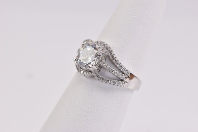 Sterling Silber 925 Solitär Rundschliff Dreifachbruch Akzente Ring Band Gr: 5,75