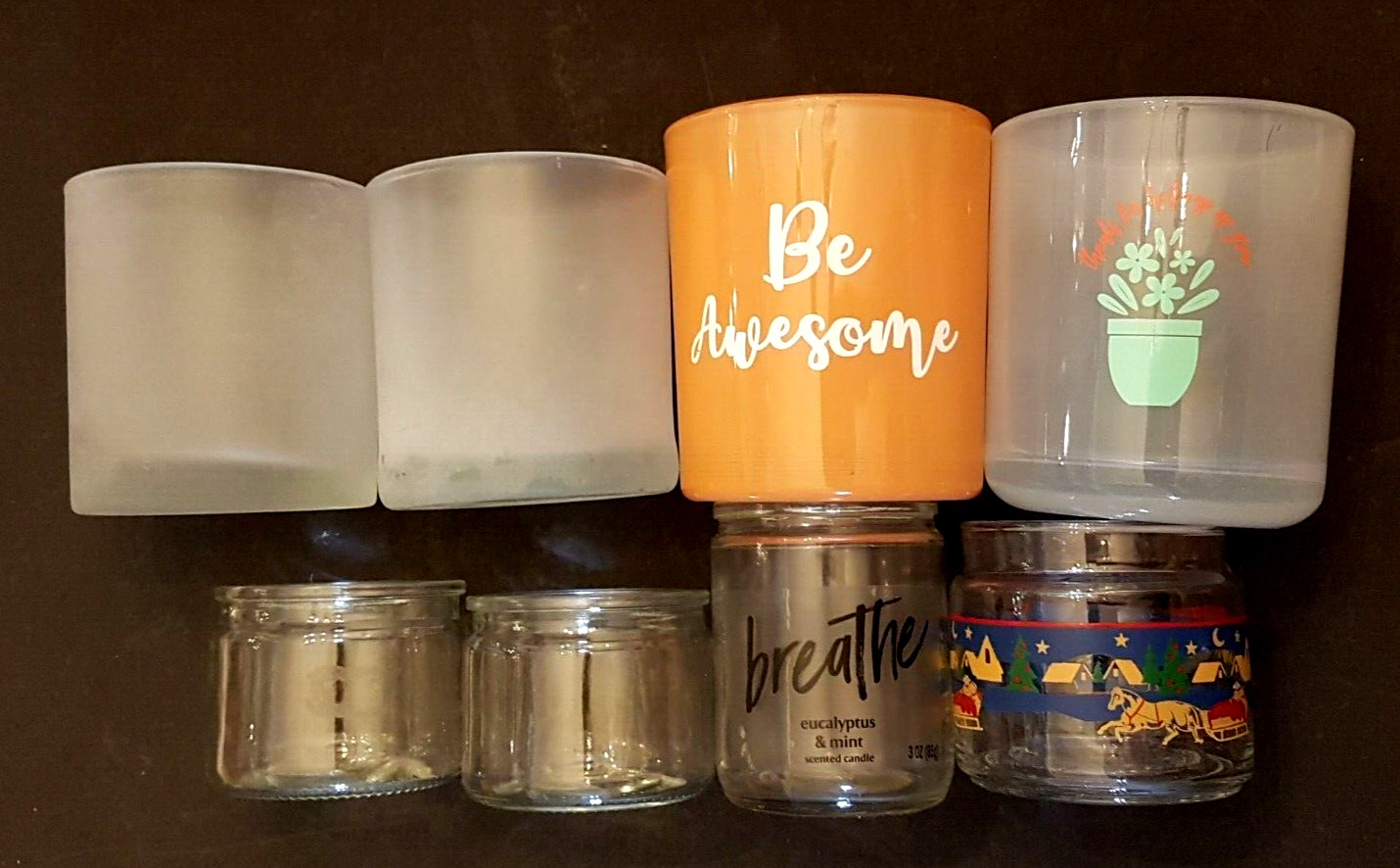 Lot X 8 Glass Jars No Lids Refill Craft Storage Organization