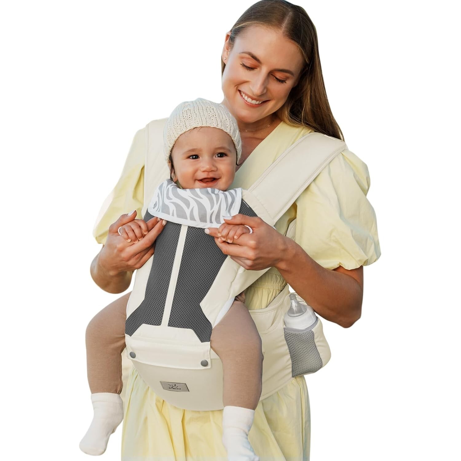 Momtory Baby Carrier - Gray and White 7-50lbs  Baby Carrier with Hip seat-image