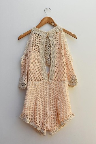 ALICE McCALL Hocus Pocus Cream Beige Cotton Crochet Cold-Shoulder Playsuit Sz 8 - Picture 9 of 11