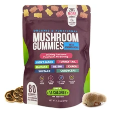 Functional Mushroom Gummies, 2500mg w/Ashwagandha Shiit Blend for Focus Immunity