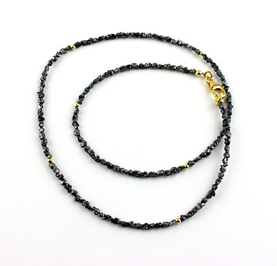 Rohdiamant Kette Edelsteinkette Schwarz Diamant Natur vergoldet 925 Silber 45 cm