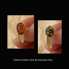 BALTIC GREEN or HONEY AMBER  STERLING SILVER HANDMADE UNISEX RING