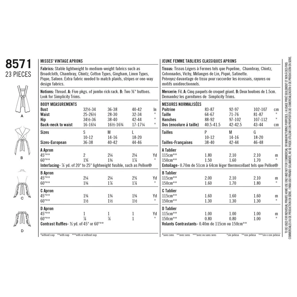 Simplicity 8571 Sm-Lg Vintage 40's Apron Ruffle Scallop Full Half Pocket Pattern - Image 4 of 4