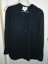 VTG RENFREW Black Ribbed Button Down Pocketed Blouse Size Small