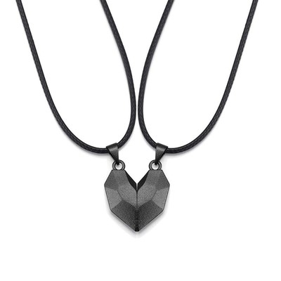 Two Souls One Heart Pendant Necklaces Stone Couple Black White Minimalist Mag...