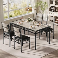 Dining Room Table Set 5-Piece Kitchen with 4 PU Upholstered Chairs Metal Frame