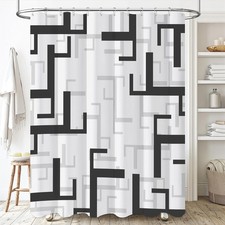 BTTN Black and White Shower Curtain, Geometric 72W x 72L Pack of 1 ,