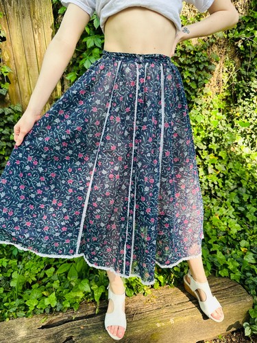 X Small | Vintage 1970's Gunnies Navy Floral Skirt