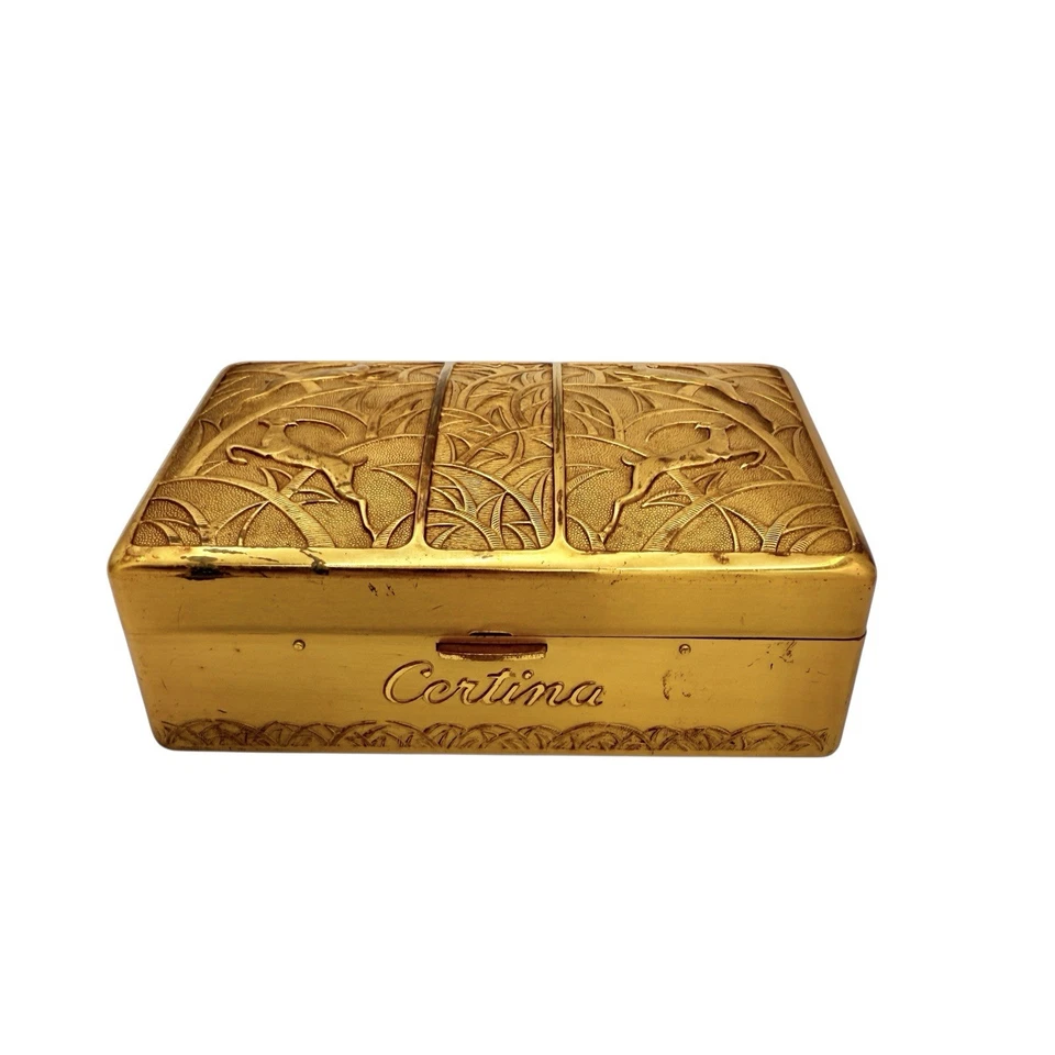 Caja Reloj Vintage Certina Art Deco Metal Dorado Latón Bisagras Gacelas Azules Foto 2 de 4